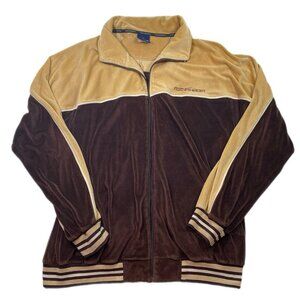 Rocawear Track Jacket Mens 2XL Brown Colorblock Velour Full Zip Logo VTG Y2K